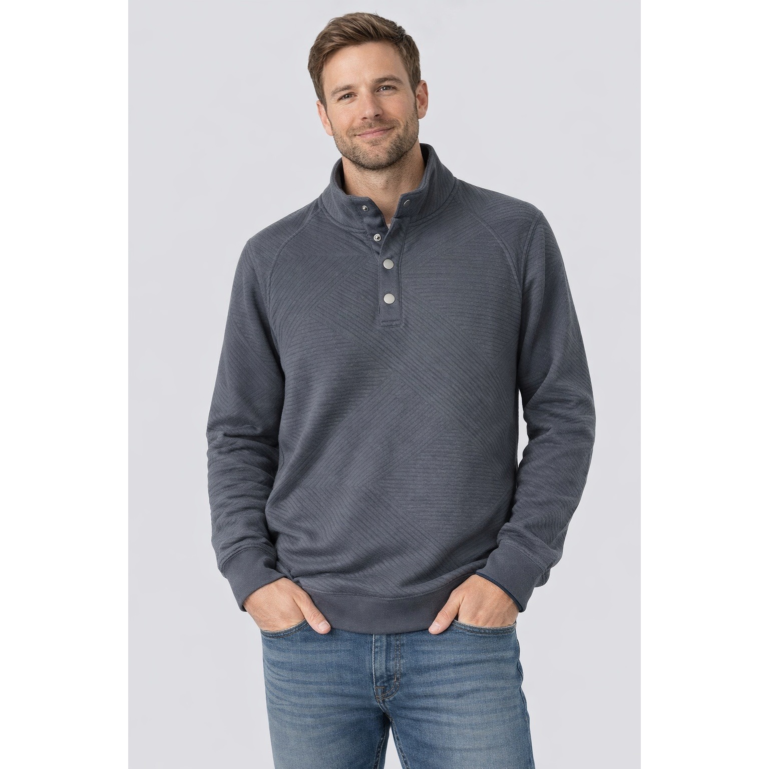Goodfellow Co Mens Quilted Snap Neck Pullover Sweatshirt Black Size S